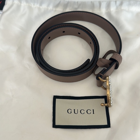 Gucci Calfskin Pearl Double G 20mm Belt 75 30 Mauve